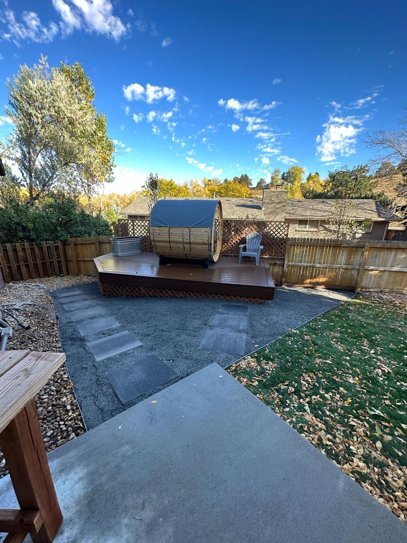 Backyard sauna deck landscaping, Denver Metro, CO
