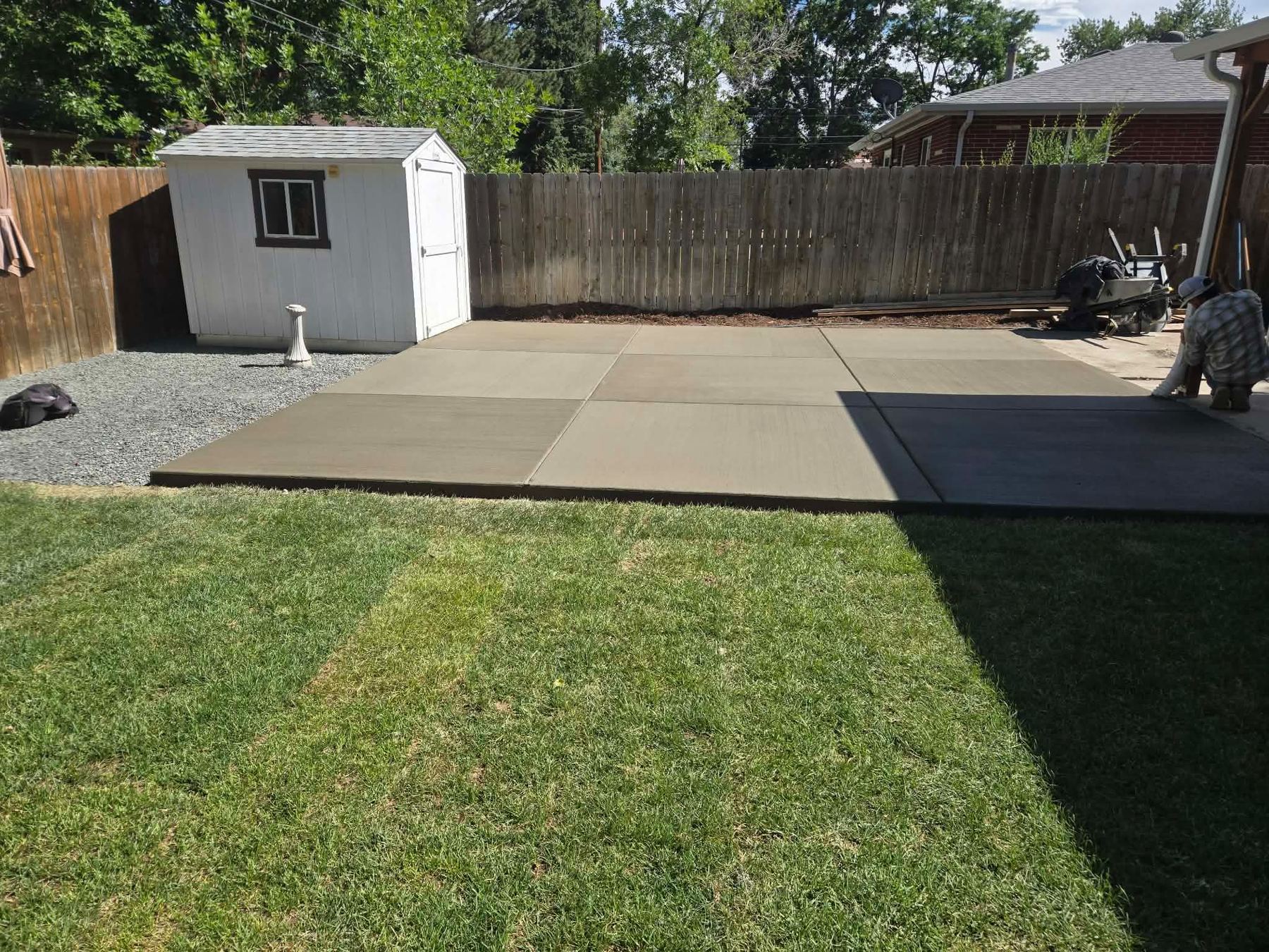 Concrete patio near backyard shed, Denver Metro, CO
