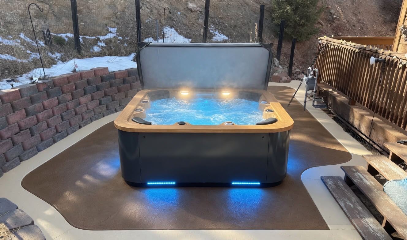 Hot tub installation on concrete pad, Conifer, CO