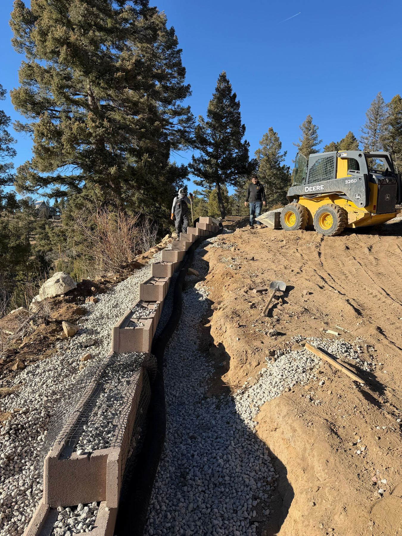 Retaining wall and drainage, mountain landscaping, Conifer, CO